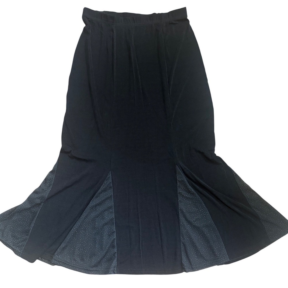 Vintage Black Maxi Skirt Sheer Sparkle Flare Y2K Flowy Whimsigoth Size M Stretch